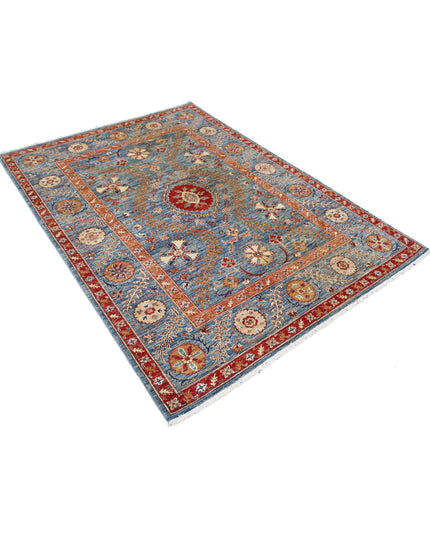 Suzani 4' 10" X 6' 7" Hand Knotted Wool Rug 4' 10" X 6' 7" (147 X 201) / Blue / Wool