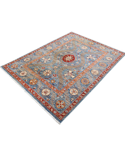 Suzani 4' 10" X 6' 7" Hand Knotted Wool Rug 4' 10" X 6' 7" (147 X 201) / Blue / Wool