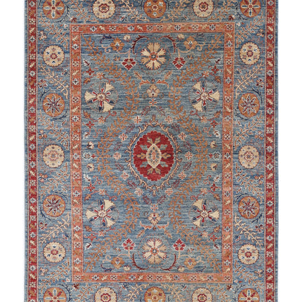Suzani 4' 10" X 6' 7" Hand Knotted Wool Rug 4' 10" X 6' 7" (147 X 201) / Blue / Wool
