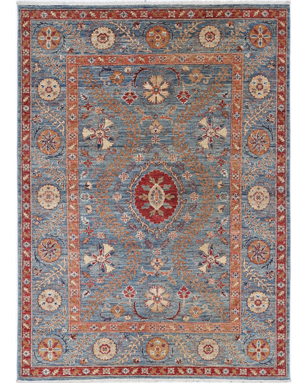 Suzani 4' 10" X 6' 7" Hand Knotted Wool Rug 4' 10" X 6' 7" (147 X 201) / Blue / Wool