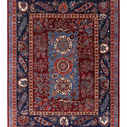 Suzani 8' 2" X 10' 5" Hand Knotted Wool Rug 8' 2" X 10' 5" (249 X 318) / Red / Wool