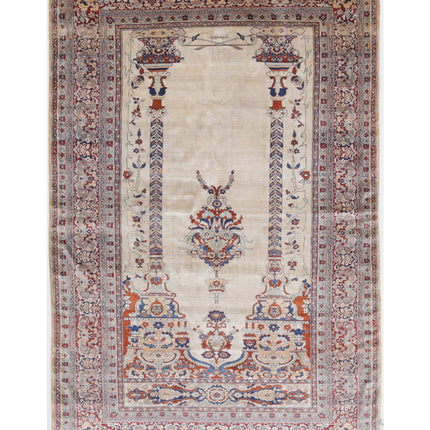 Tabriz 4' 2" X 6' 5" Hand Knotted Silk Rug 4' 2" X 6' 5" (127 X 196) / Ivory / Silk