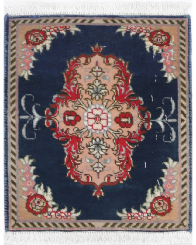 Tabriz 1' 1" X 1' 3" Hand Knotted Wool Rug 1' 1" X 1' 3" (33 X 38) / Blue / Wool