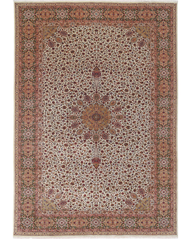 Tabriz 11' 1" X 16' 0" Hand Knotted Wool & Silk Rug 11' 1" X 16' 0" (338 X 488) / Ivory / Wool & Silk