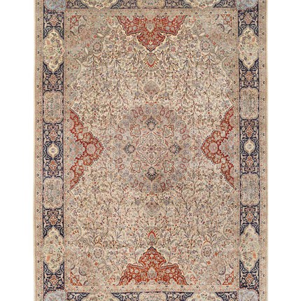 Tabriz 12' 10" X 19' 6" Hand Knotted Wool & Silk Rug 12' 10" X 19' 6" (391 X 594) / Ivory / Wool & Silk