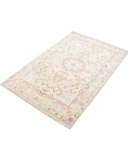Tabriz 3' 3" X 5' 0" Hand Knotted Wool & Silk Rug 3' 3" X 5' 0" (99 X 152) / Ivory / Wool & Silk