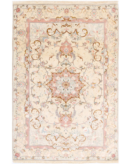 Tabriz 3' 3" X 5' 0" Hand Knotted Wool & Silk Rug 3' 3" X 5' 0" (99 X 152) / Ivory / Wool & Silk