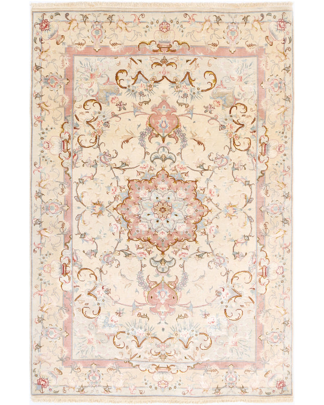 Tabriz 3' 3" X 5' 0" Hand Knotted Wool & Silk Rug 3' 3" X 5' 0" (99 X 152) / Ivory / Wool & Silk