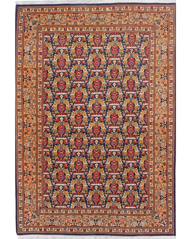 Tabriz 3' 4" X 4' 11" Hand Knotted Wool & Silk Rug 3' 4" X 4' 11" (101 X 150) / Blue / Wool & Silk