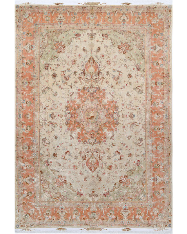 Tabriz 8' 1" X 11' 8" Hand Knotted Wool & Silk Rug 8' 1" X 11' 8" (246 X 356) / Beige / Wool & Silk
