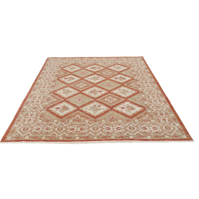 Ziegler 6' 7" X 7' 8" Wool Hand-Knotted Rug 6' 7" X 7' 8" (201 X 234) / Red / Ivory