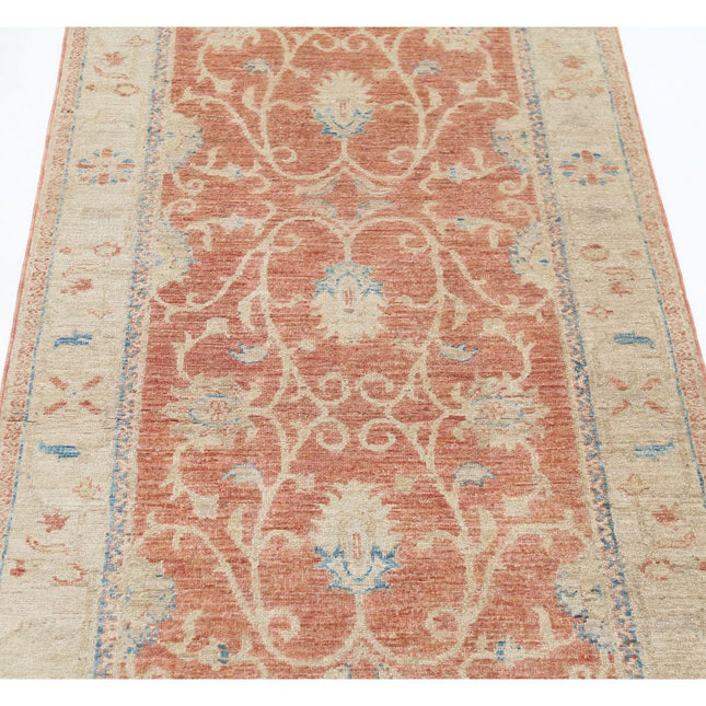 Ziegler 2' 9" X 8' 2" Wool Hand-Knotted Rug 2' 9" X 8' 2" (84 X 249) / Red / Ivory